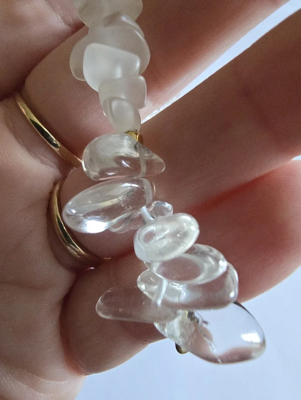 Bracelet clear and frosted beads nugget beaded gold tone boho bohemian